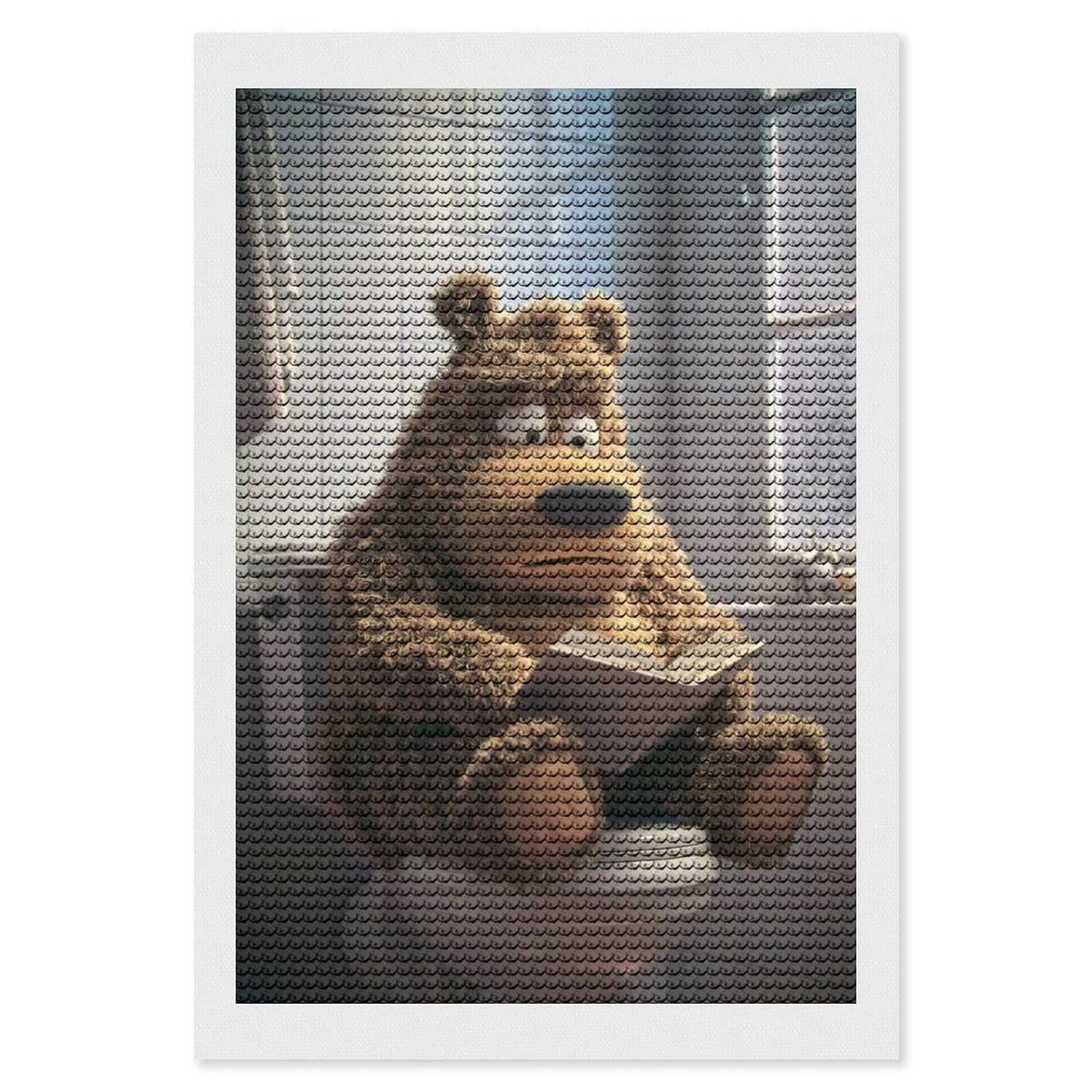 Junmoney Bear Reading on Toilet Diamond Painting Canvas Set 8"x12", Mindful Craft Activity, Nice Detail and Sparkle, Farmhouse Decor, Birthday Gift