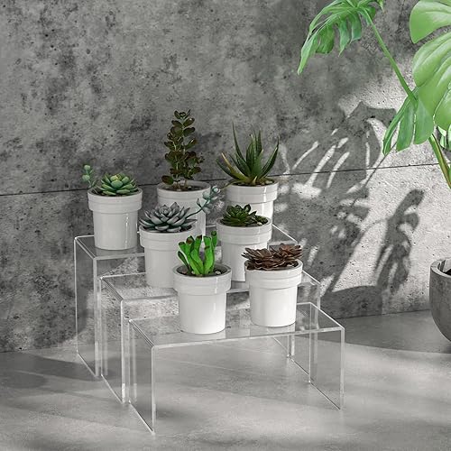 Miniatura 48 de Juego de 3 elevadores cuadrados de acrílico para mesa de postres, estante de exhibición de acrílico transparente para Funko Pop, cupcakes, juguetes