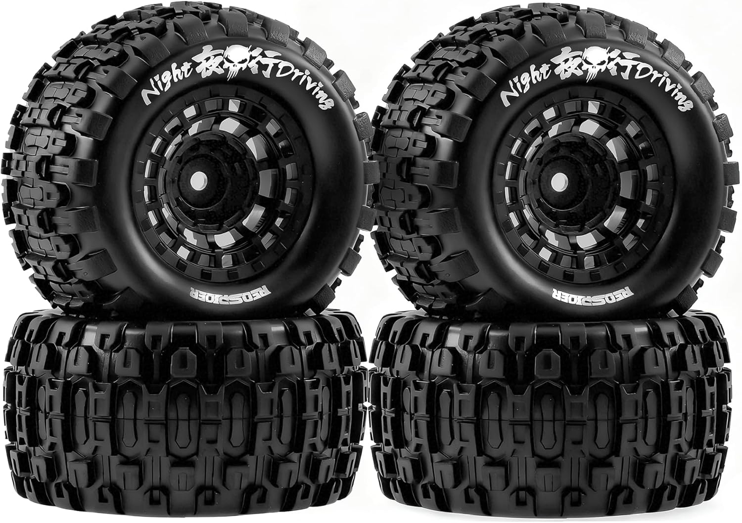 REDSPIDER 1/16 RC Truck Tires Wheel 12mm Hex for Traxxas Mini Maxx 107154-1 Mini XRT VXL 108076-1 E-Revo Mini XRT MJX 16207 16210 16209 16208 HSP 94186 LOSI 1/18 Mini LMT (4PCS) (Black)