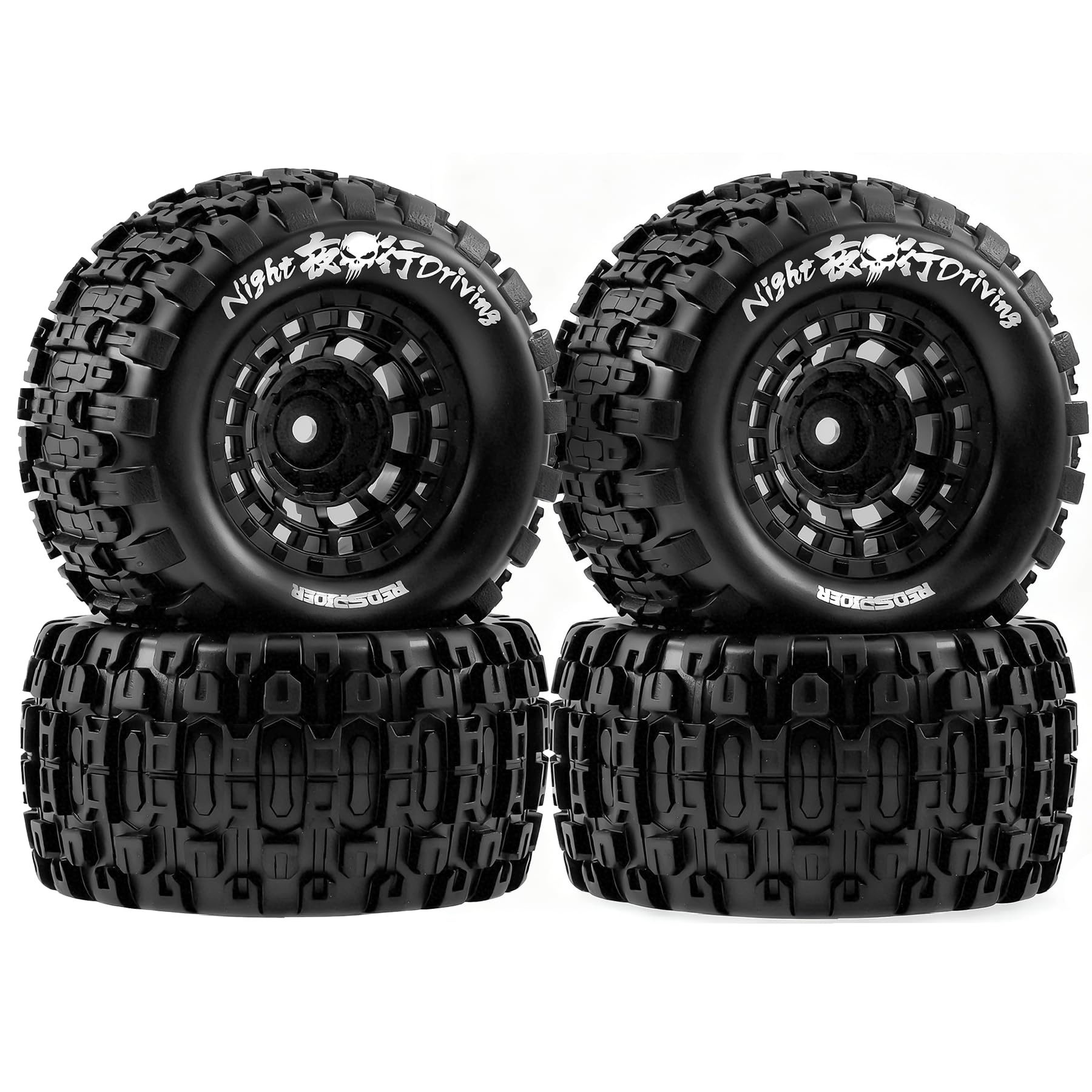 1/16 RC Truck Tires Wheel 12mm Hex for Traxxas Mini Maxx 107154-1 Mini XRT VXL 108076-1 E-Revo Mini XRT MJX 16207 16210 16209 16208 HSP 94186 LOSI 1/18 Mini LMT (4PCS) (Black)