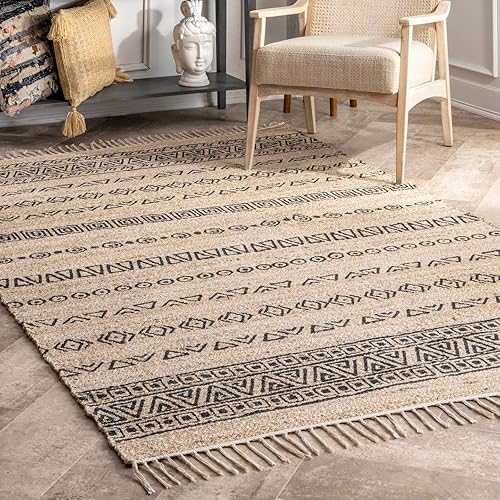 nuLOOM Ellis - Alfombra tribal para fiesta, 5 x 8, color natural disponible en Yaxa Peru