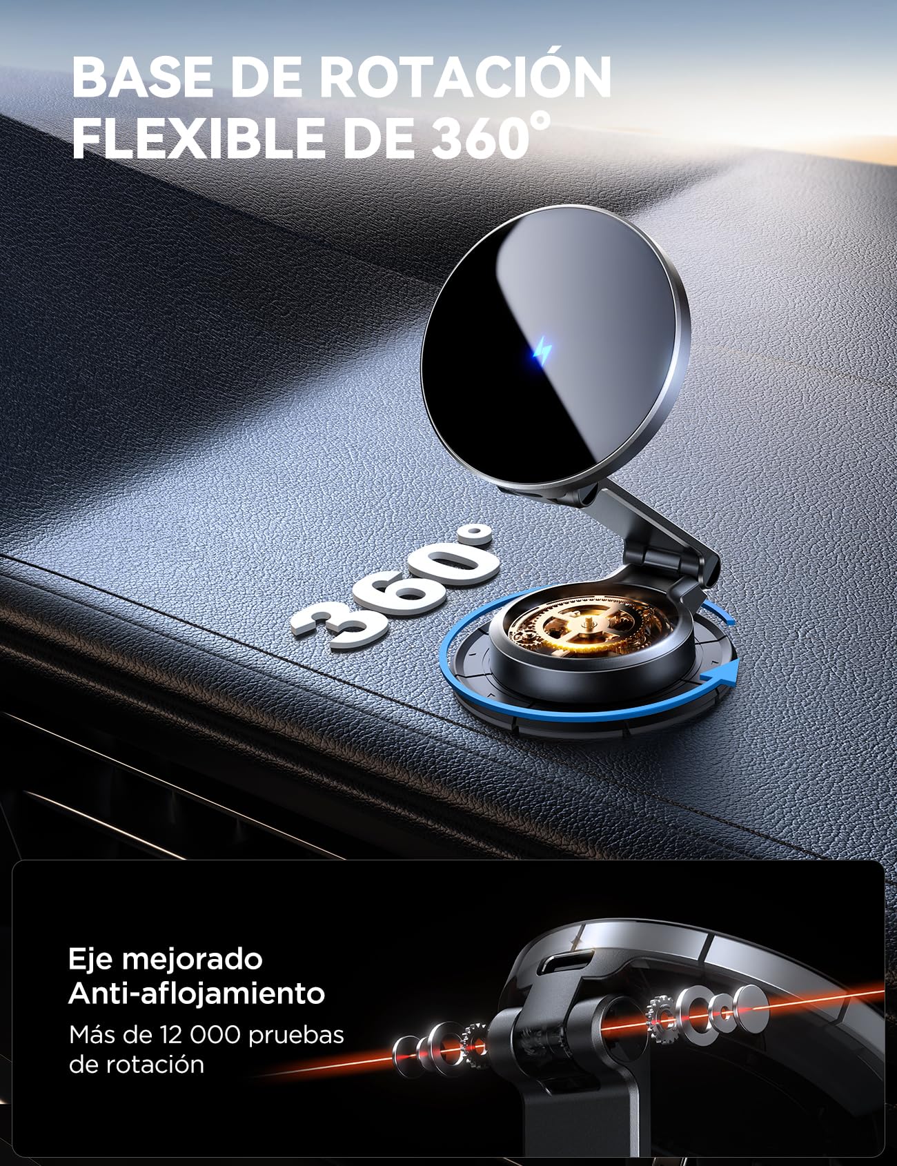 JOYROOM MagSafe Cargador Coche Salpicadero [Todo Metal & Plegable] Soporte Movil Coche Magsafe 15W Carga Rápida, Cargador Inalambrico Coche Magnética para iPhone 17 16 15 14 13 Pro MAX Plus