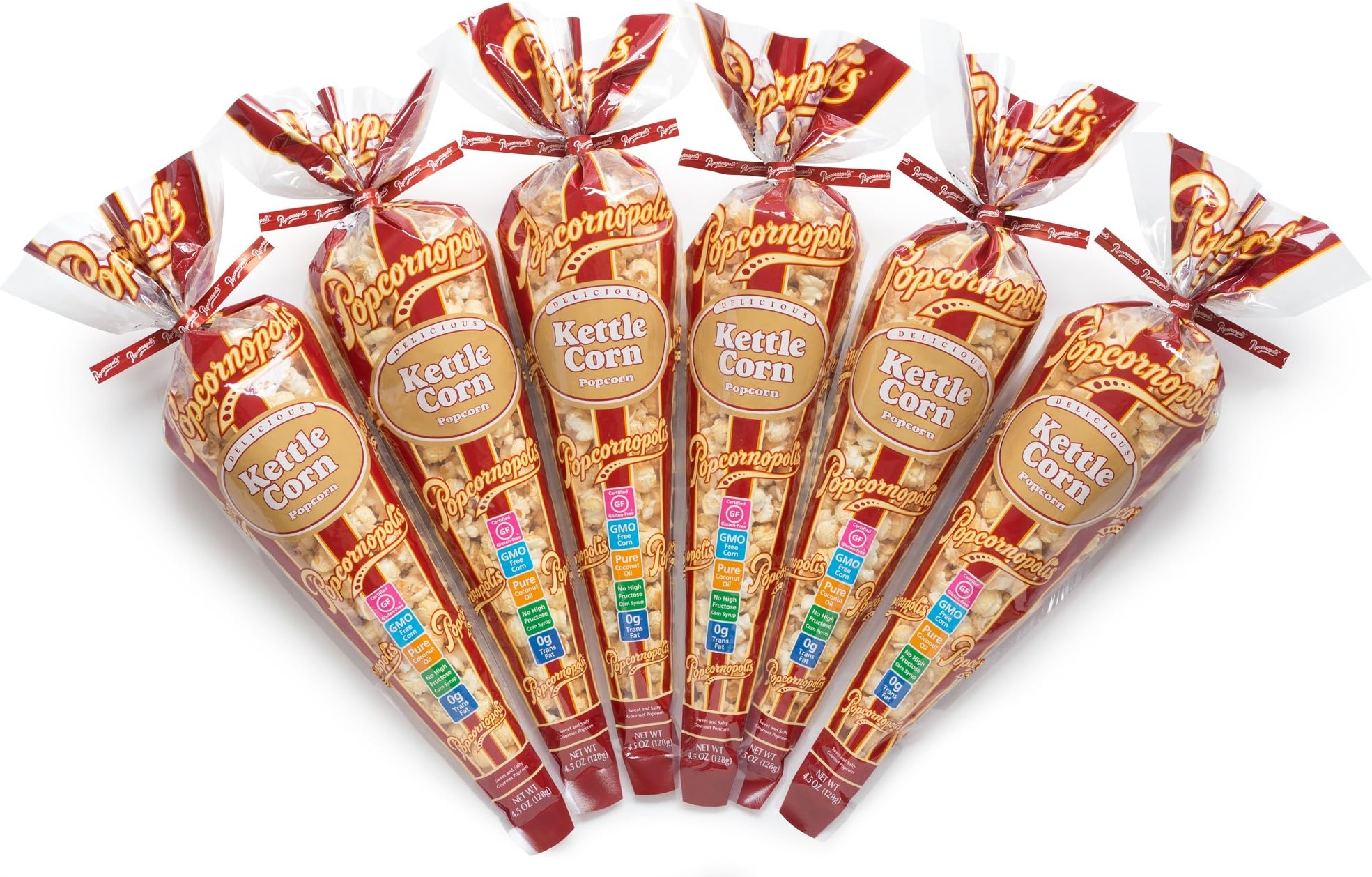 Popcornopolis Gourmet Kettle Corn, 4.5-Ounce Bags (Pack of 6)