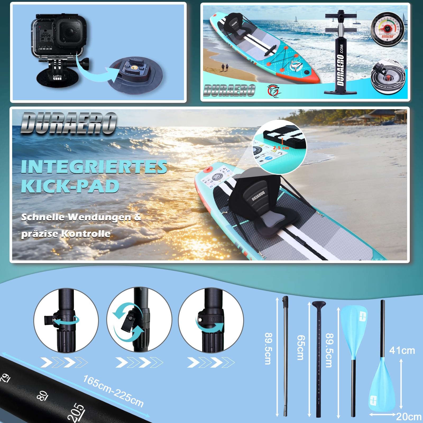 Tabla Hinchable de Paddle Surf 330x76x15 cm 150 kg Asiento Kayak Aleta Desmontable Remo Ajustable Verde Menta