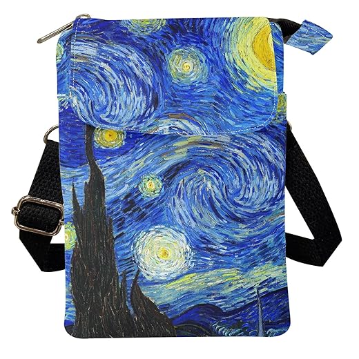 Xpyiqun Van Gogh The Night Starry Small Crossbody Bag for Women Cellphone Purse Shoulder Bags with Strap Canvas Messenger Handbag Travel Credit Card Keys Coins Holder Organizer for Teen Girls