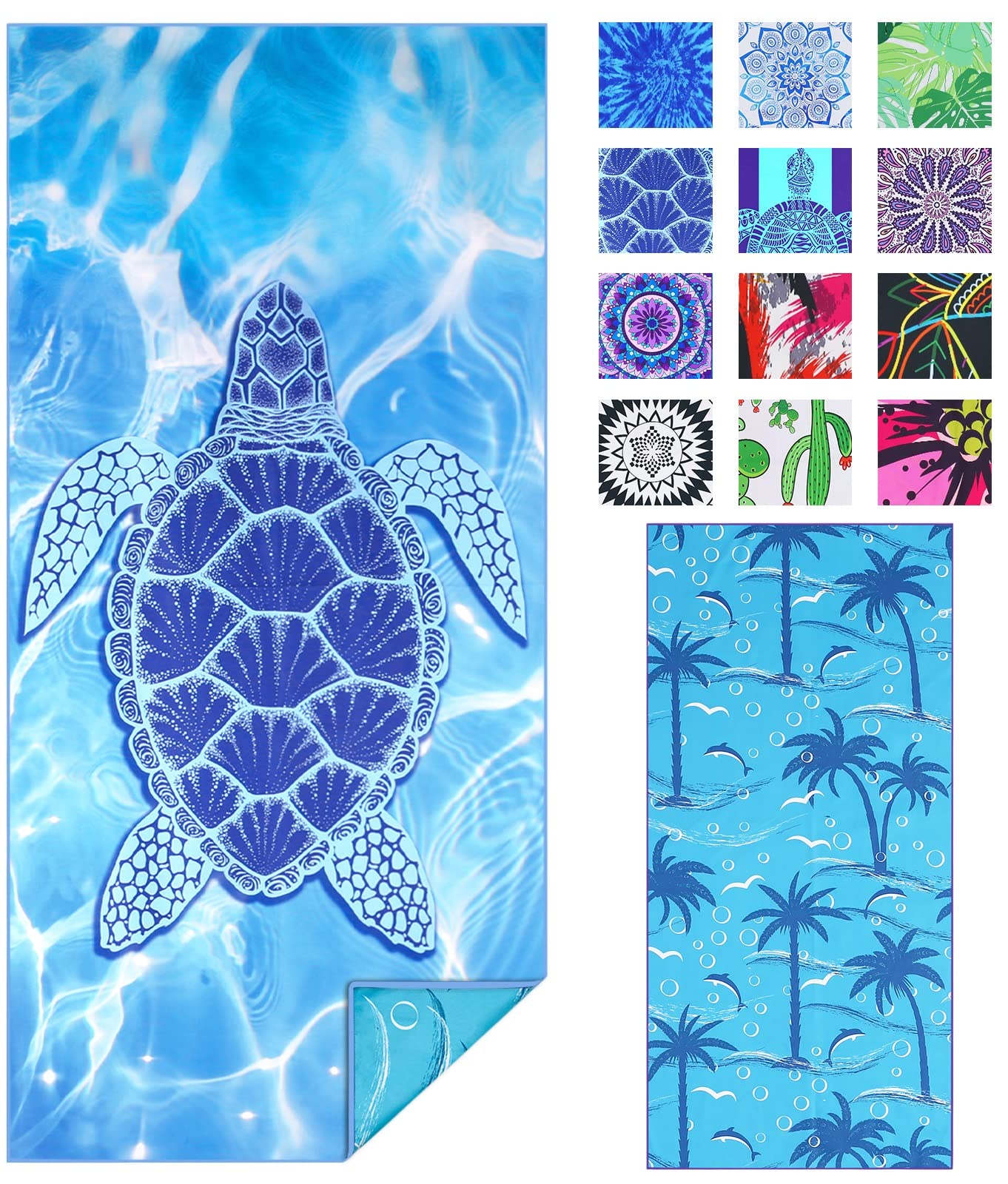 Microfiber Thin Beach Towel Lightweight Oversized 71x32 Extra Large Sand Free Towels Quick Dry for Travel Pool Camping Sports Beach Accessories Vacation Essential Gift Turtle
