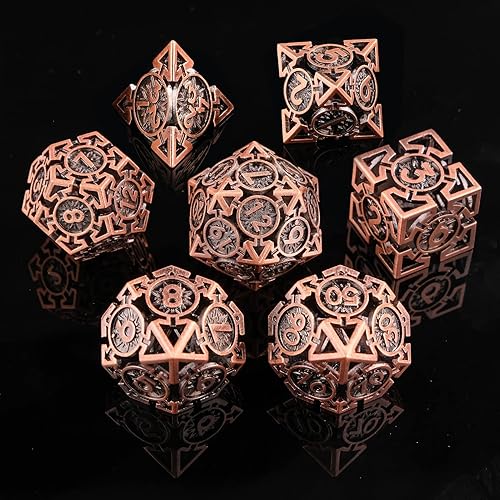 Miniatura 6 de DND - Juego de dados de metal hueco hecho a mano, 7 dados poliédricos, juego de dados DND RPG MTG, juego de dados para juegos de rol, dados D&D con