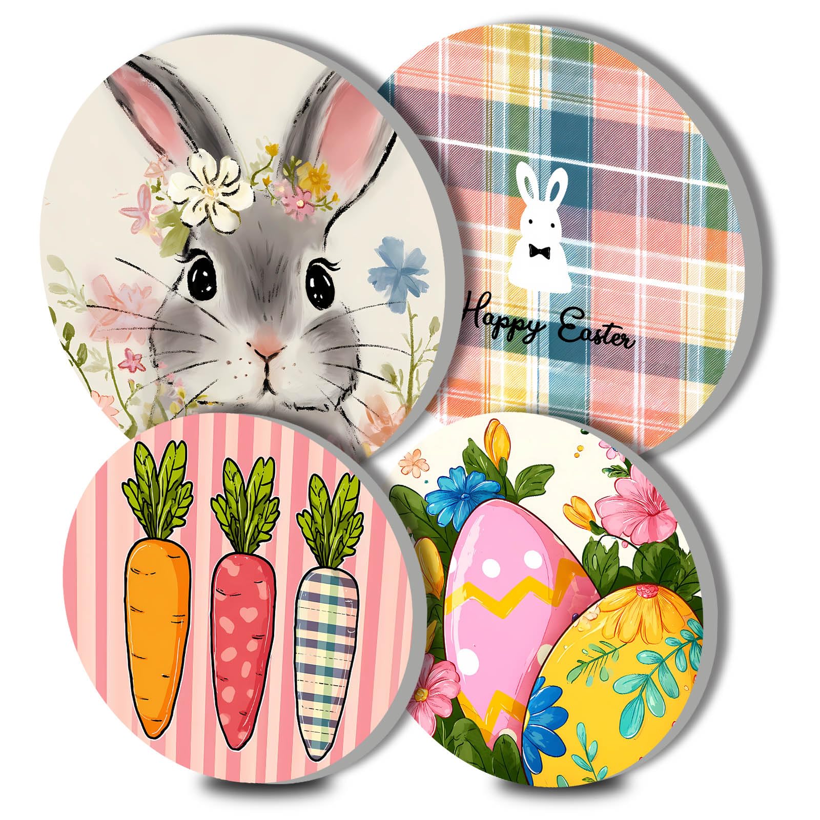Easter Bunny Art Electric Stove Burner Covers 4 Pcs Colorful Eggs Round Stove Burner Covers,Carrot Stove Burner Cover,8 Inch and 10 Inch,Colorful Metal Cooktop Home Decorative