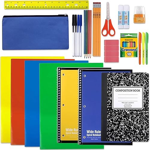 Kit de 45 piezas de suministros escolares para niños a 12 años  Esenciales escolares incluye carpetas, cuadernos, lápices y mucho más