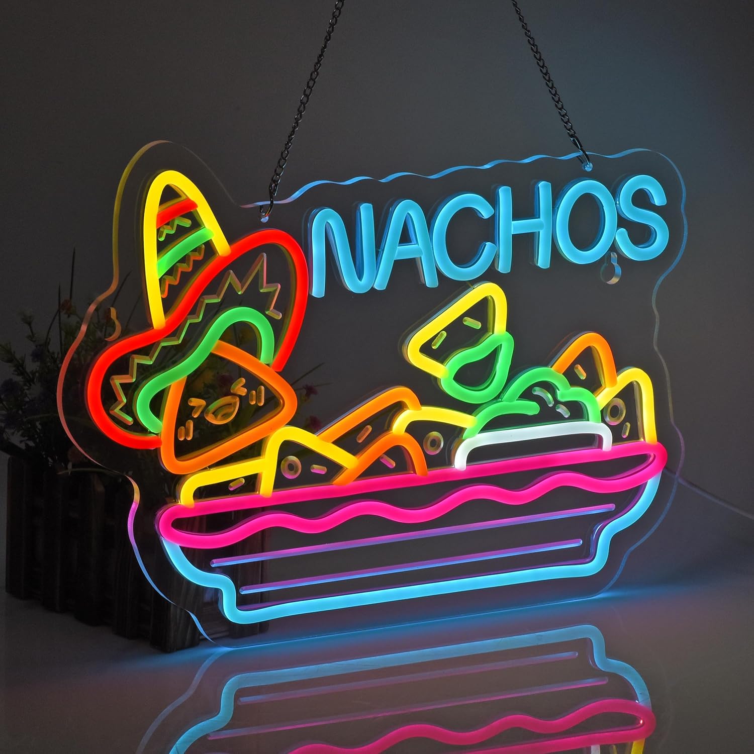 Nachos Neon Sign, Neon Lights Hanging Wall Art Decoration for Business Restaurant Store Shop Market Food Truck Home Decor, USB Powered Ultra Bright Dimmable,15.75×11.8inches