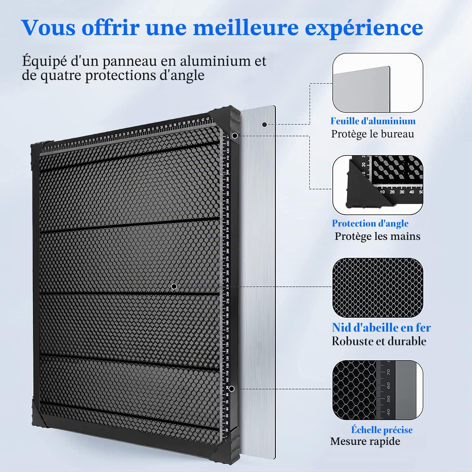 440*440 mm Table de découpe laser alvéolaire, plaque en aluminium résistante avec table à alvéoles en acier pour découpe et gravure laser efficace, accessoire essentiel pour réseau laser (17,32 x