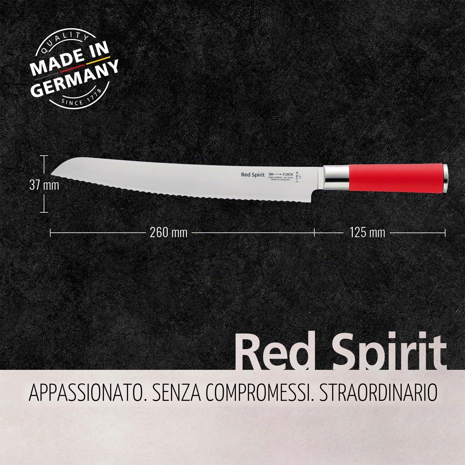 F.DICK Coltello pane, Red Spirit (lama 26 cm di acciaio inox X55CrMo14, seghettato) 8173926