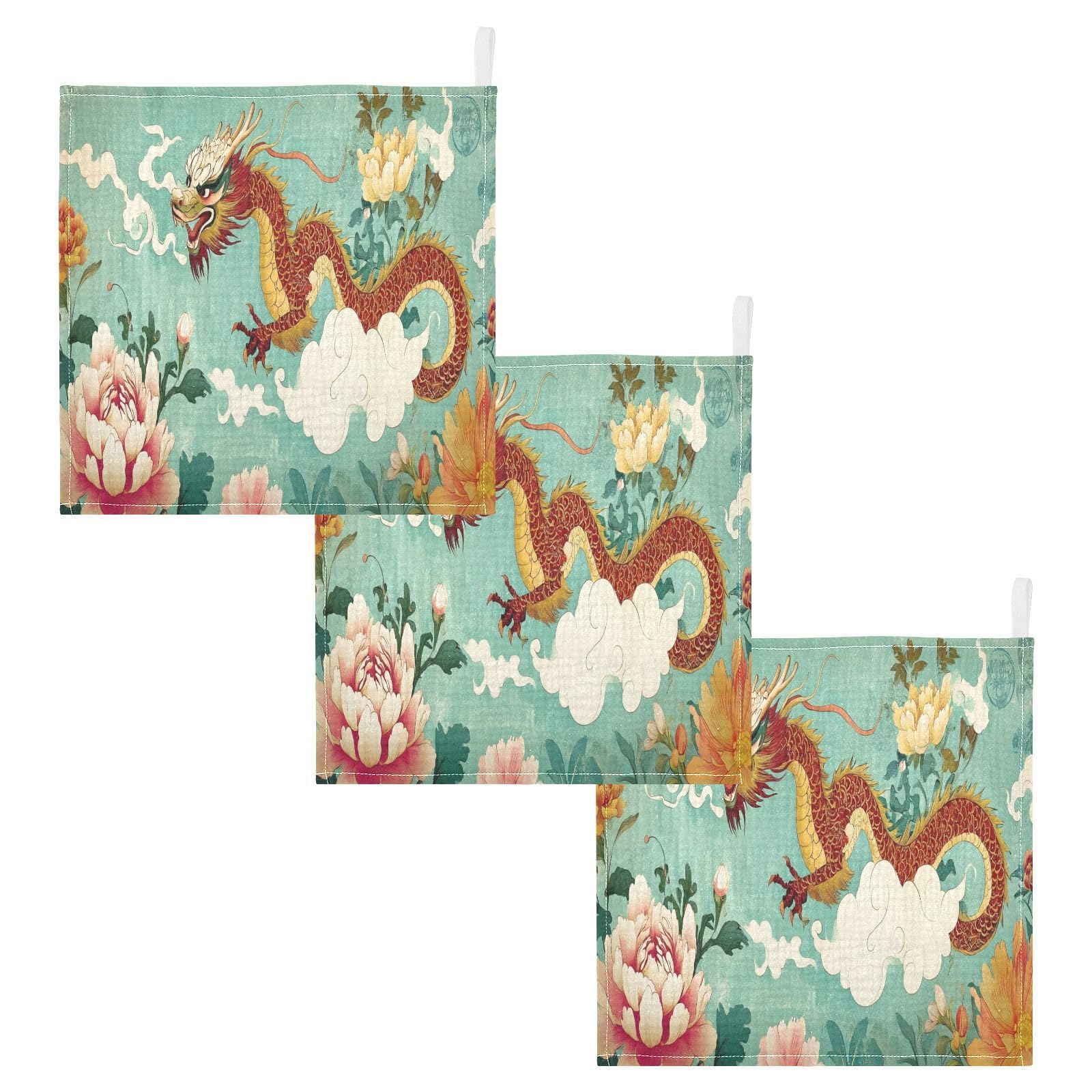 YETTASBIN Chinese Dragon Muslin Baby Hand Washcloths Soft Cotton Bath Face Towel 4 Layers Extra Absorbent Feeding Burp