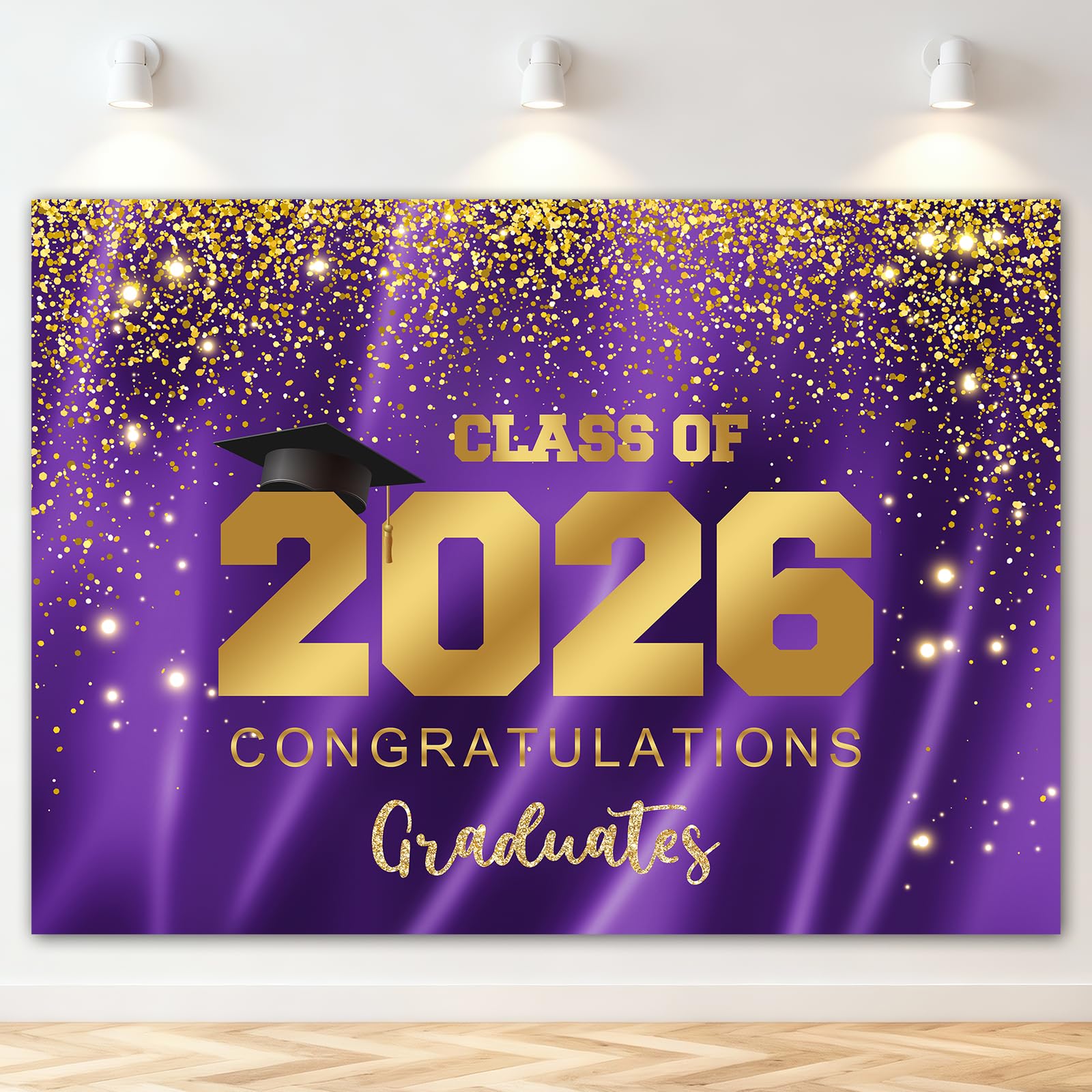 Mocsicka 2026 Graduation Party Backdrop Class of 2026 Purple Gold Glitter Background Congratulations Graduates Party Decoration Banner Photo Booth