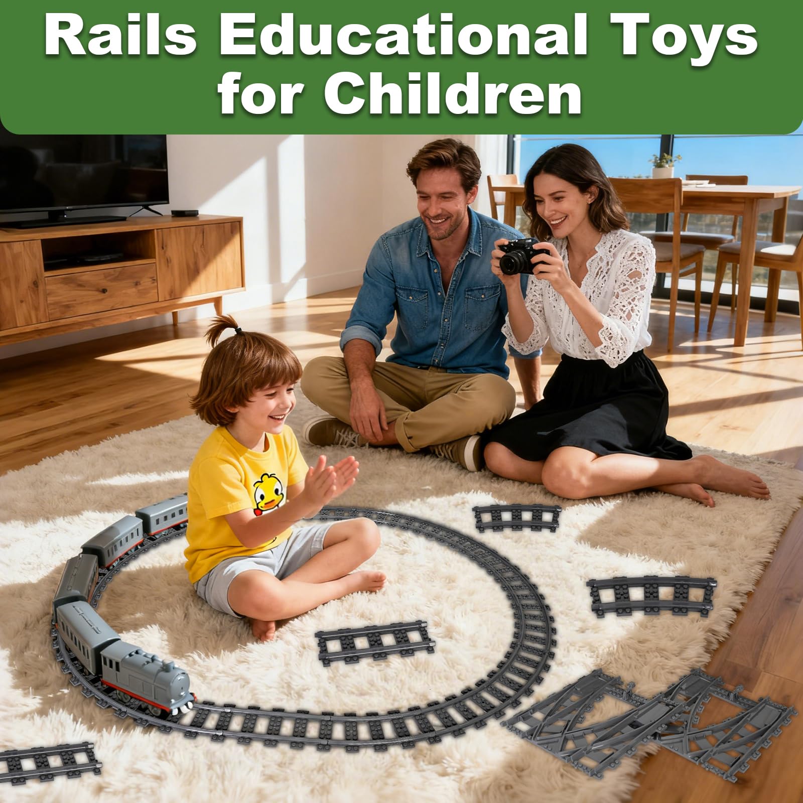 Bausteine Zug Schienen Set, 54 Stück City Zug Schienen Set, Bestehend aus Cross Track Gerade, Kurven Schienen, City Erweiterungsset Gleise Kompatibel mit dem Marktführer, für Kinder Geschenk