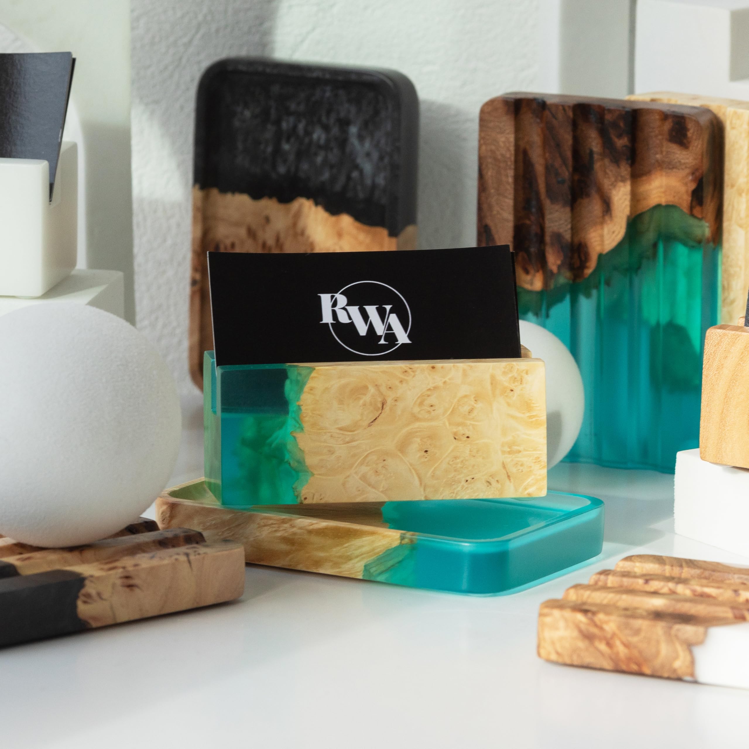 Epoxy & Wood Business Card Holder - Handcrafted Desk Organizer For Professionals - View #10