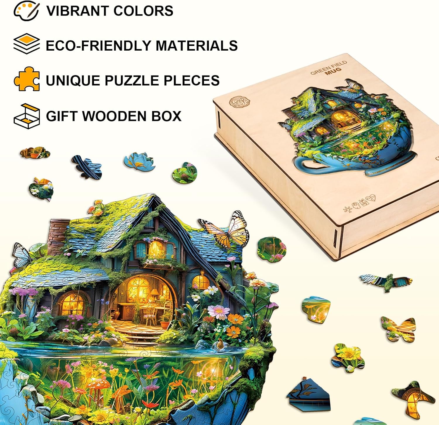 Jigfoxy Wooden Puzzle for Adults, Funny Green Cup Jigsaw Puzzles for Adult, Unique Animal Shape Wood Cut Puzzles, Christmas Thanksgiving Gifts for Friends Family (L-13.4 * 12.9in-220pcs)