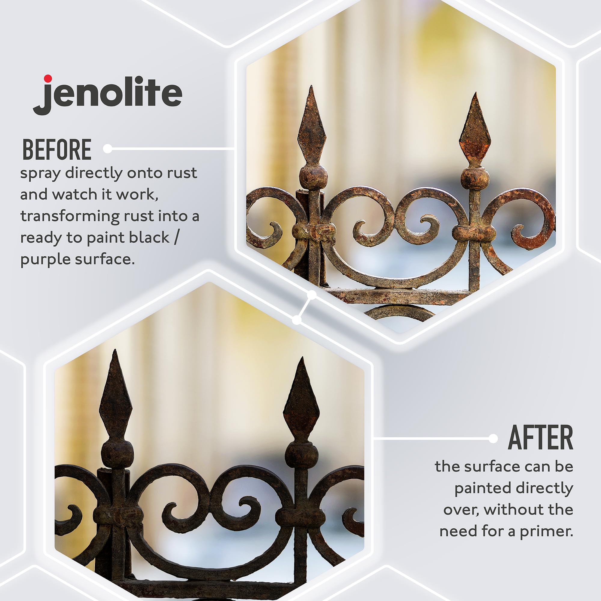 JENOLITE Convertisseur de Rouille Liquide en Spray avec Distributeur | 500ml | Traitement Antirouille Métal | Convertisseur de Rouille et apprêt | Idéal pour Voitures et Autres Surfaces Métalliques
