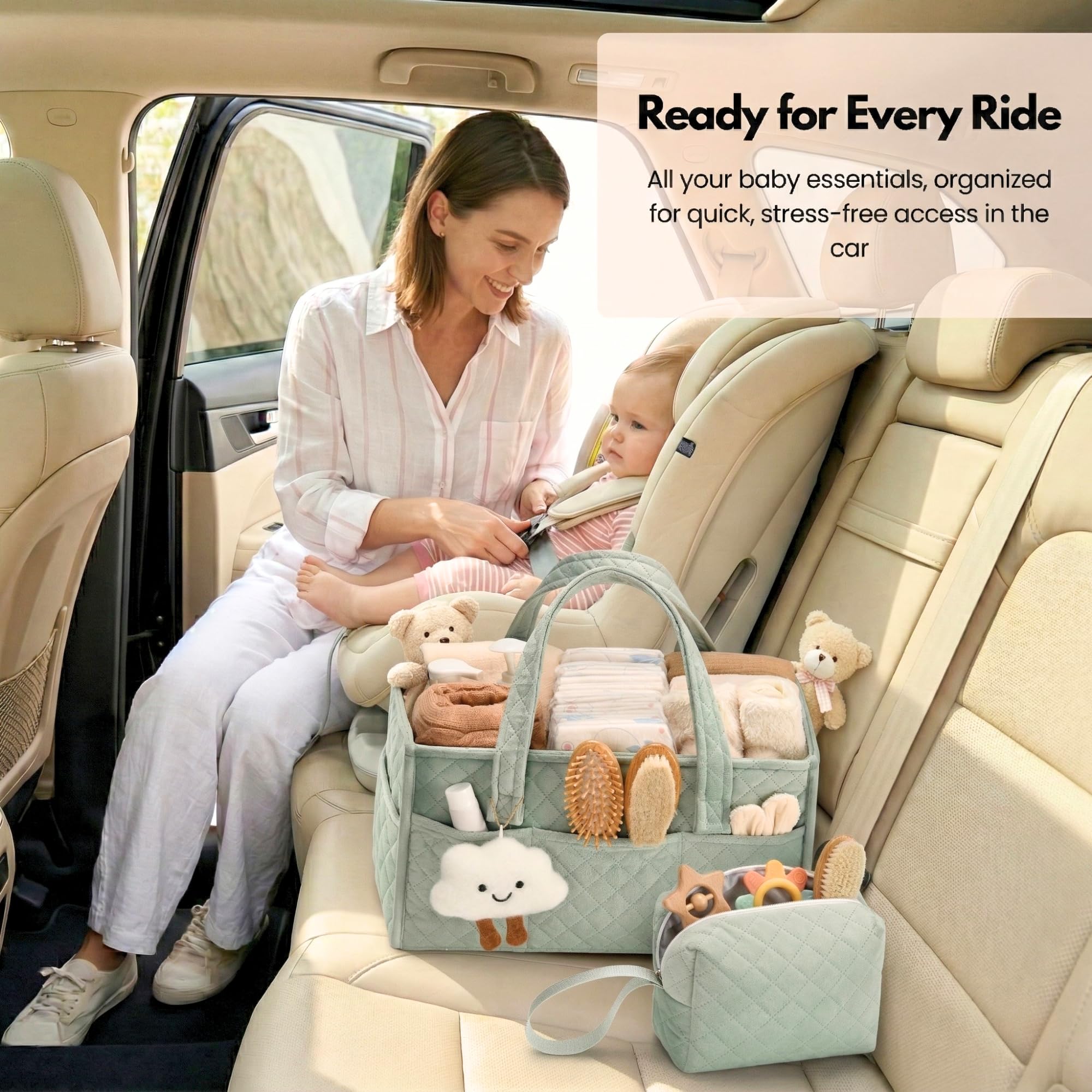 PeraBella Baby Diaper Caddy Organizer, Baby Basket Shower Gift, Portable Changing Table Basket, Postpartum Caddy & Tote Bag Pouch, Newborn Boy & Girl Nursery Essentials Registry, Car Diaper Organizer - 5