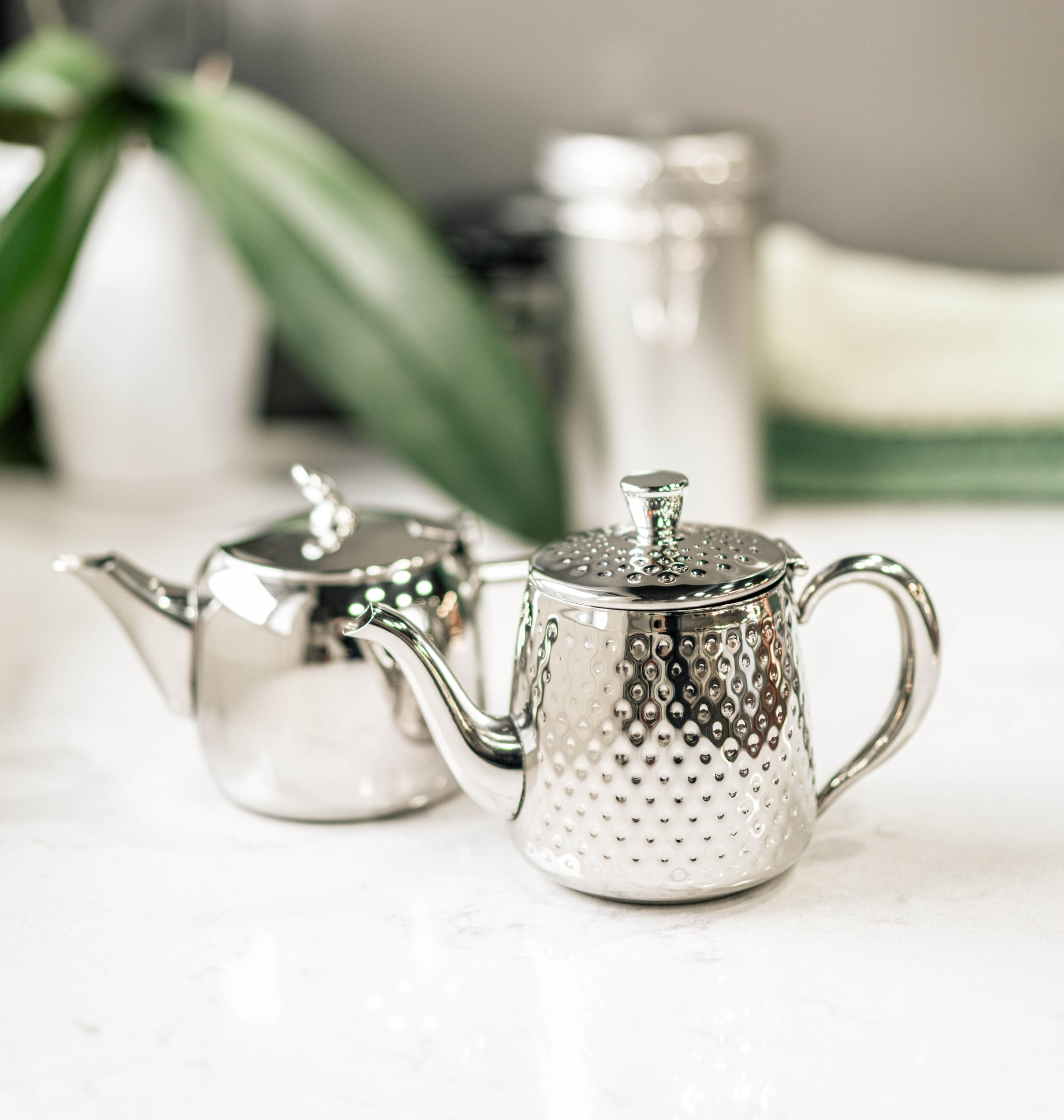 Café Olé SDT-018 - Teiera Sandringham, 500 ml, in acciaio inox 18/10 lucidato a specchio con finitura martellata