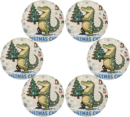 Miniatura 3 de Merry Christmas Crocodiles Plastic Round placemats placemats for Kitchen Table Washable Set of 4 15x15 in manteles redondos para mesa