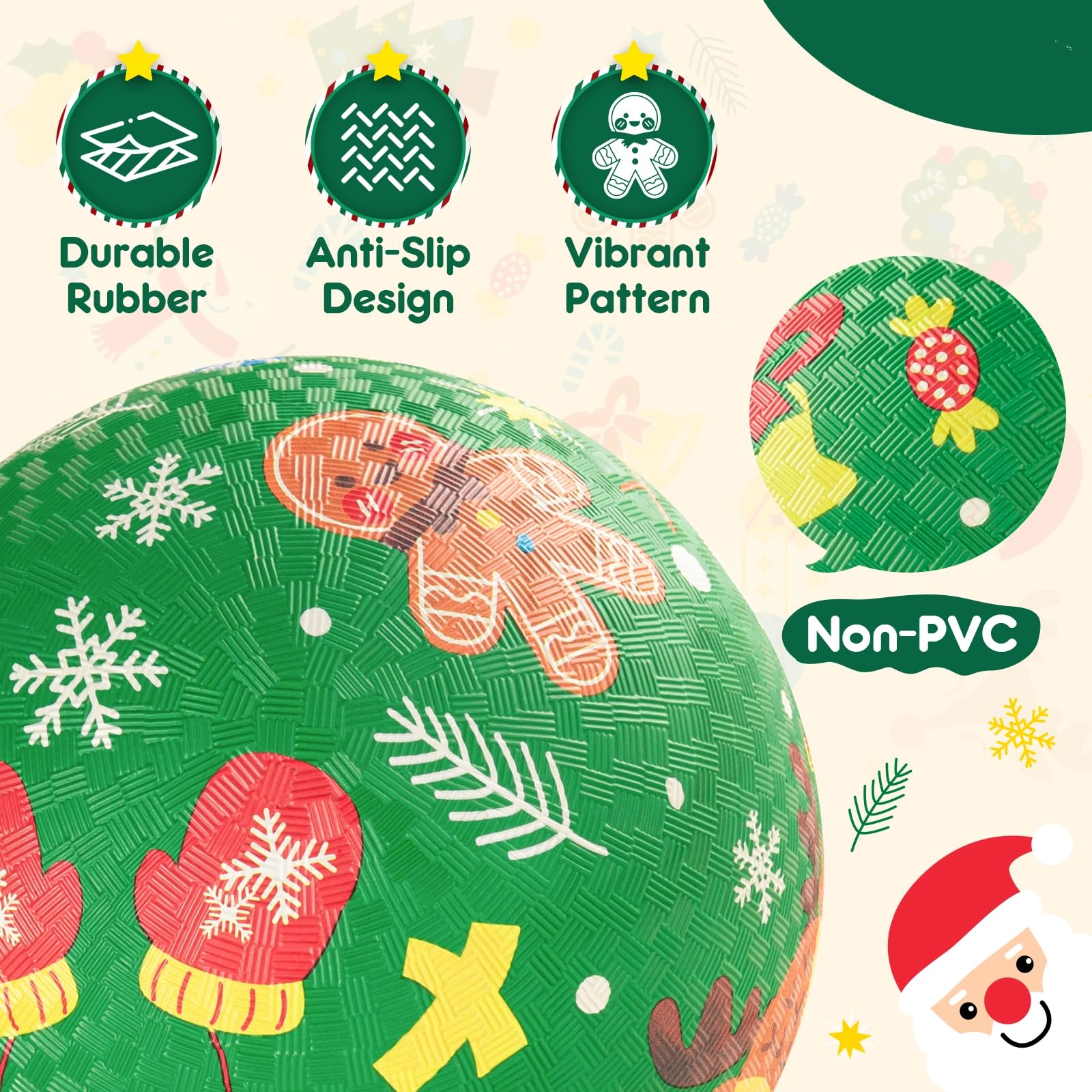 U&C Planet 2 Pack Christmas Balls 8.5 Inch Playgroundballs for Children Rubber Kickball & Handball for Kids 1-8 Years Includes Hand Pump for Indoor Outdoor Play (Santa - Image 3