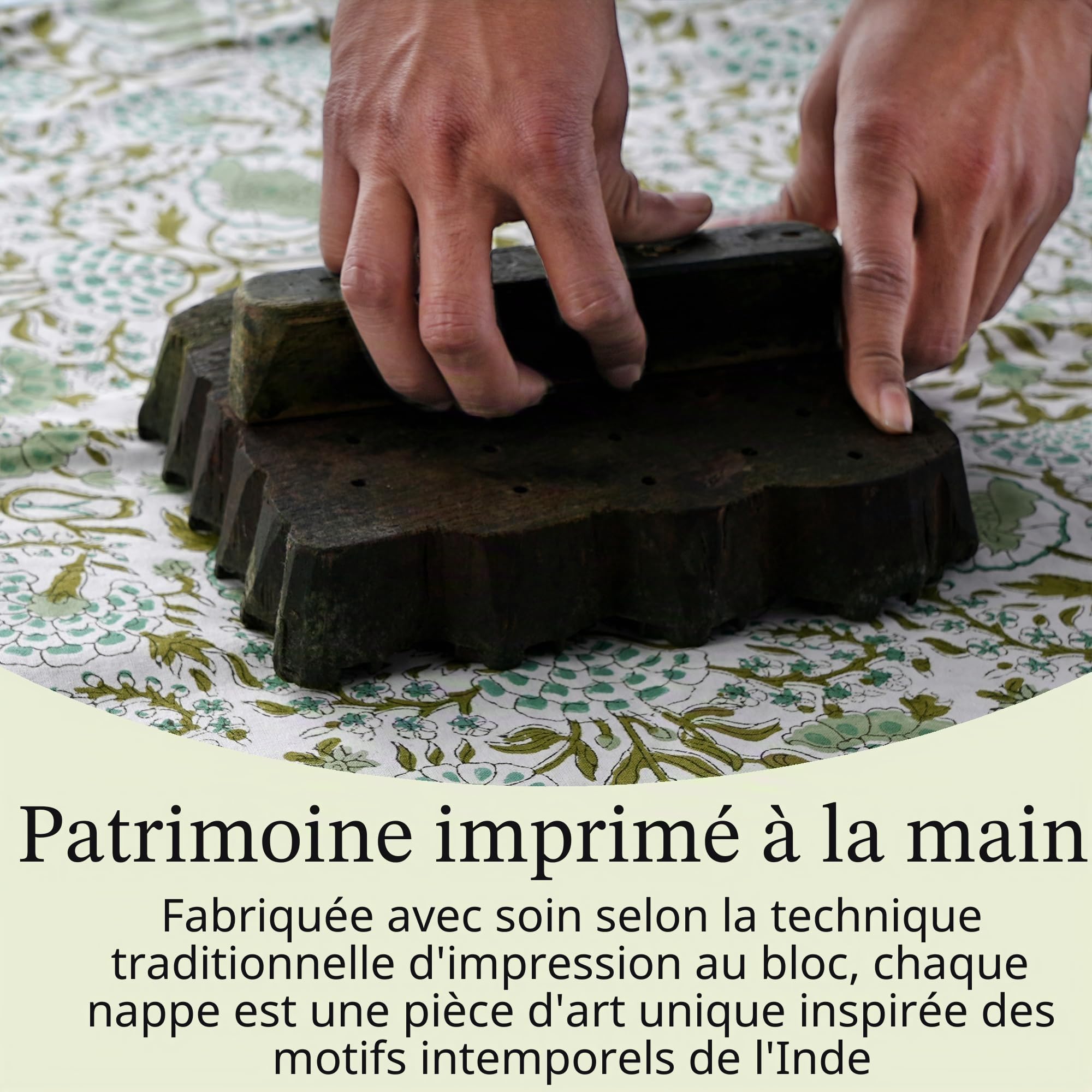 CPC Nappe rectangulaire 100% Coton - Imprimé Main Indienne - 4 Places - 152,4 x 152,4 cm - Lavable et réutilisable - pour Maison, Restaurant, hôtel, événement et Utilisation Quotidienne