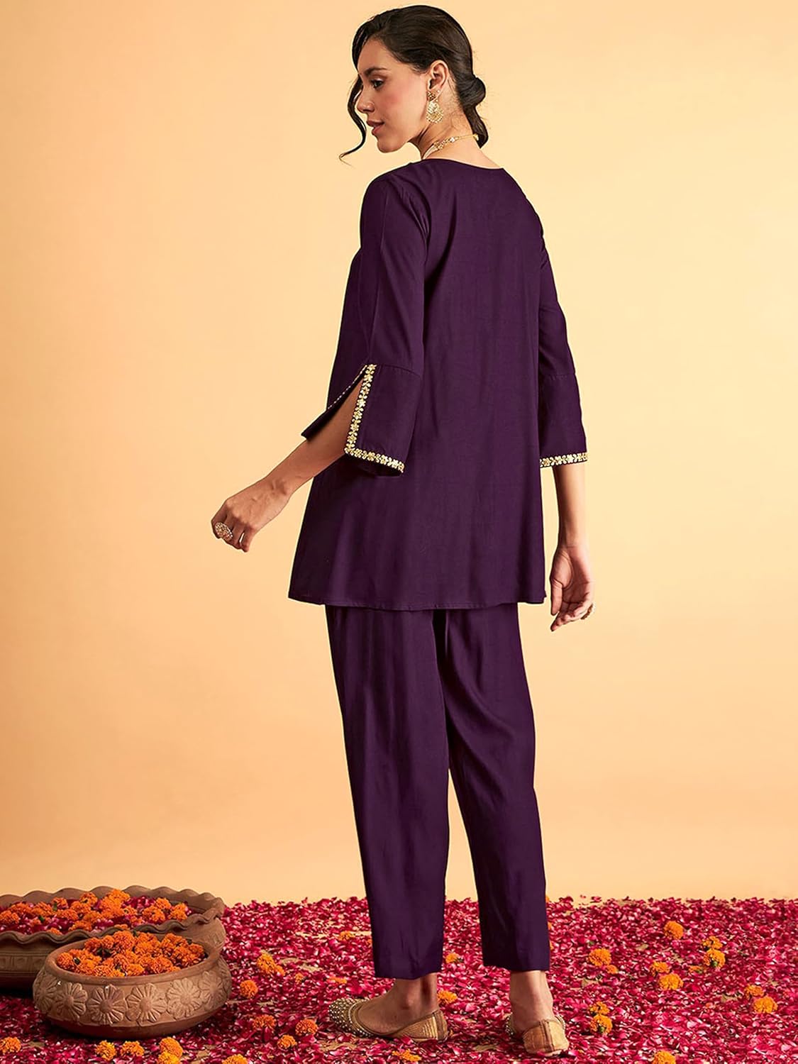 TRENDMALLS Women's Rayon Co-Ords Set Kurta Pant(C18-Purple-XL)
