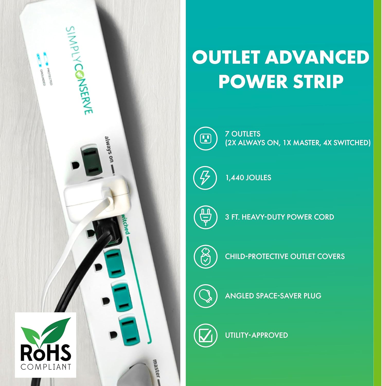 Simply Conserve Advanced Power Strip features