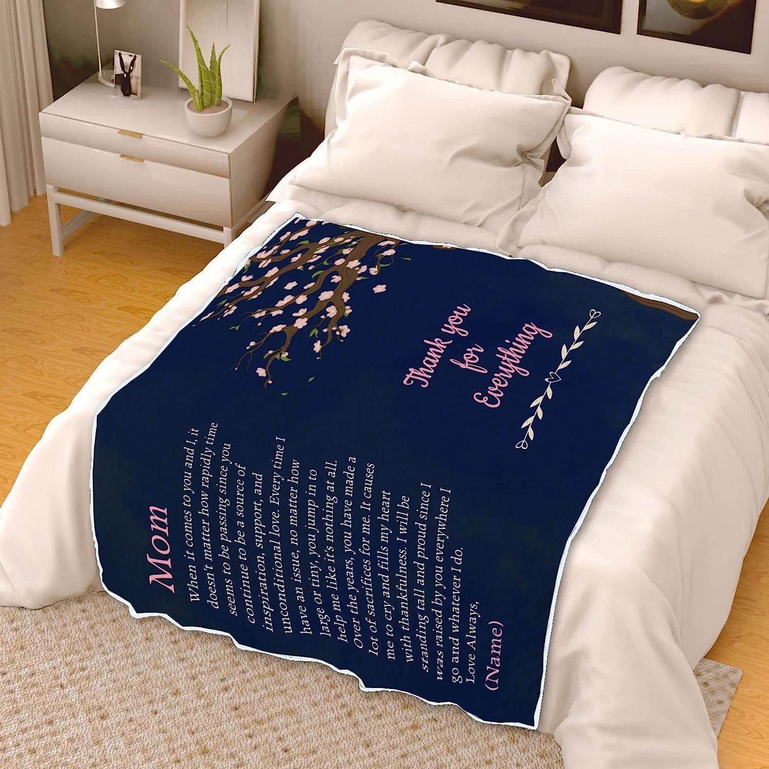 Manta personalizada con mensaje de agradecimiento inspirador para mamá, manta de forro polar personalizada para esposa del marido con cita sincera de apoyo, manta motivacional única para el día de la