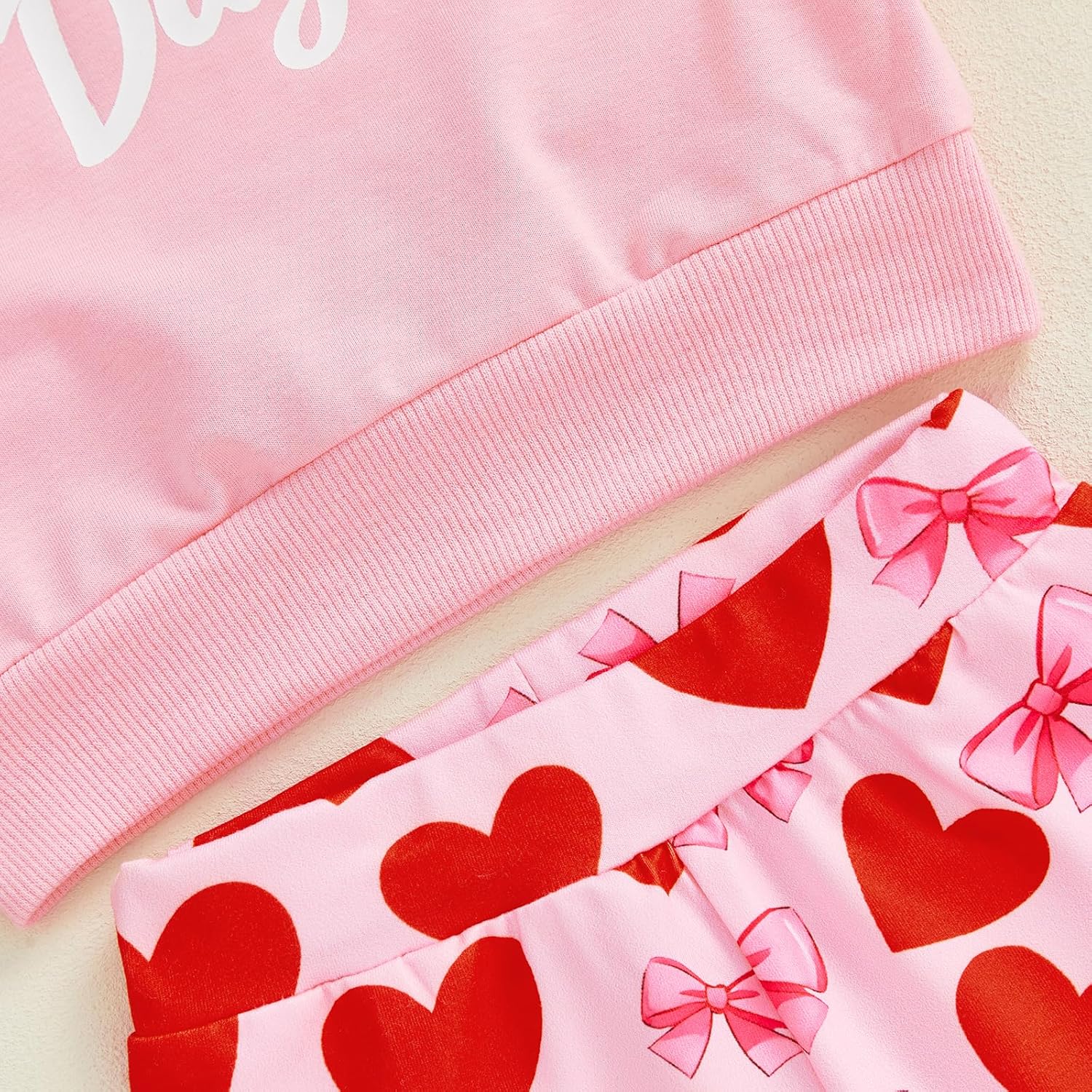 Toddler Baby Girl Valentines Day Outfit Heart Bow Print Ruffle Long Sleeve Sweatshirt Flare Pants 2pcs Clothes Set - Image 5