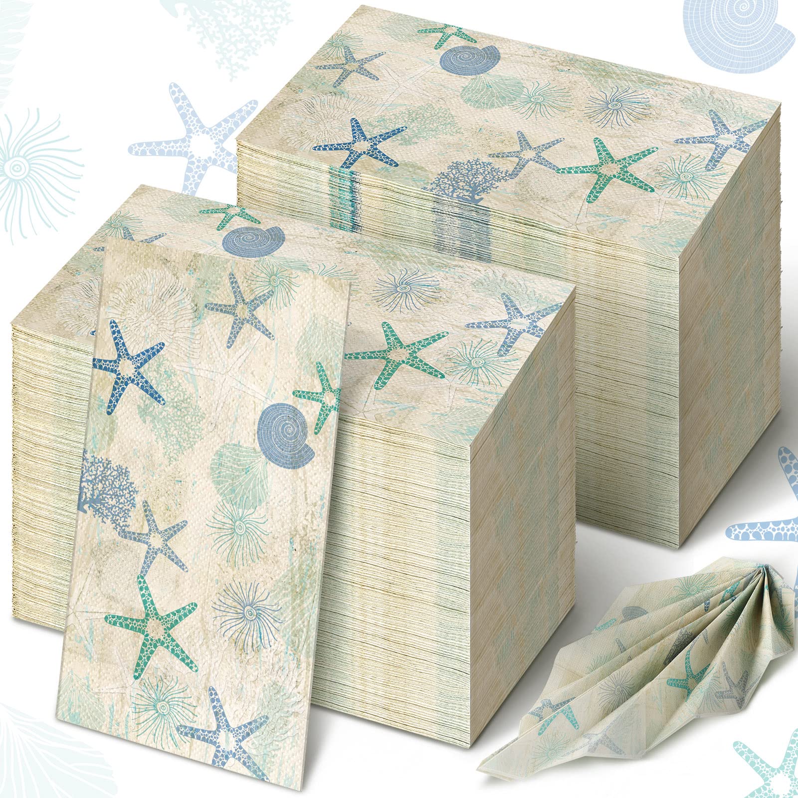 200 Pcs Disposable Guest Napkins Summer Beach Hand Towels for Bathroom 2 Ply Disposable Paper Napkin for Beach Party Starfish Beach Paper Guest Towels Decorative Paper Napkin for Holiday Baby Shower…