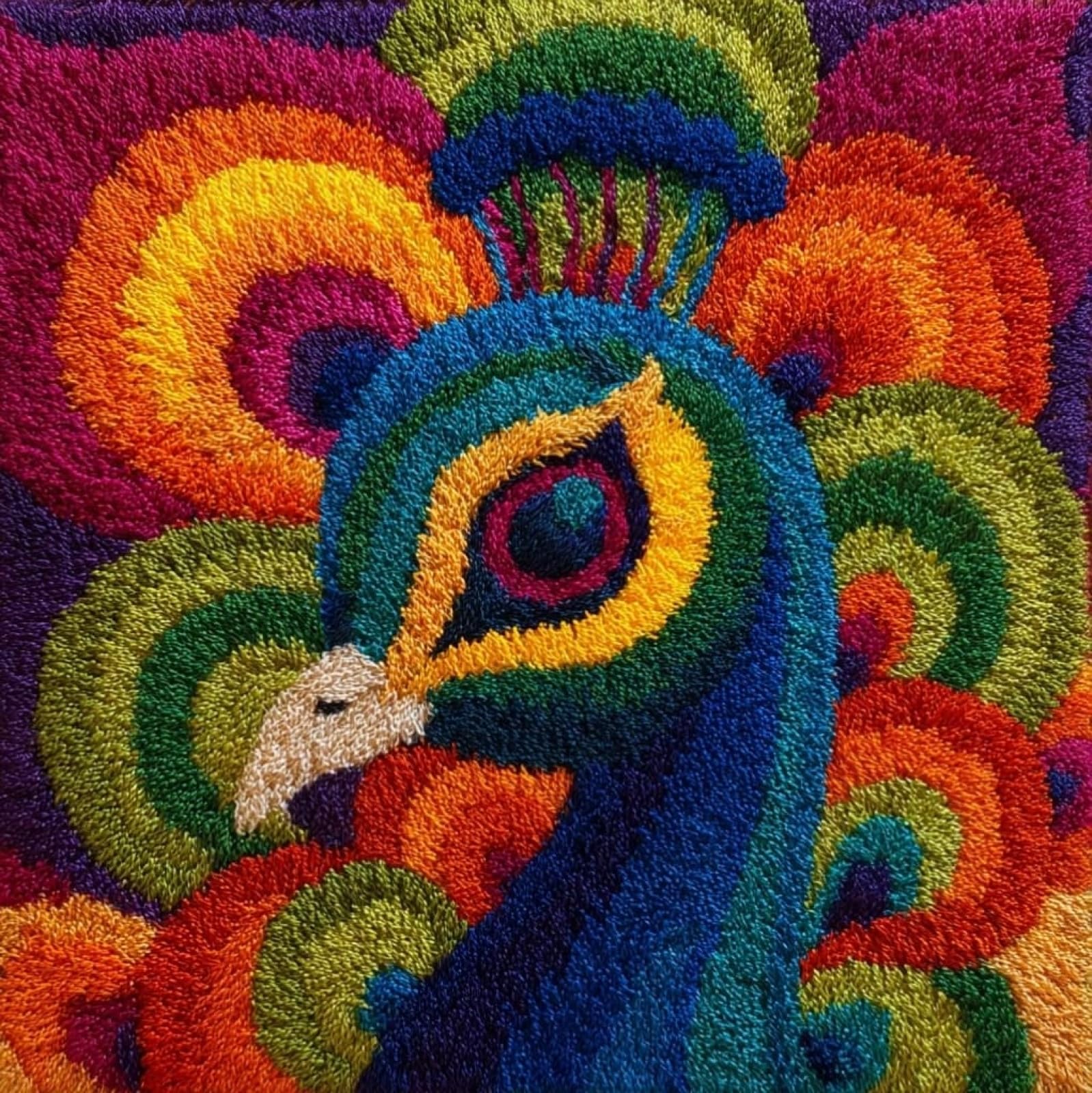 AxiangziK Creative Latch Hook Pillow Kit,Beautiful Peacock Latch Hook Kit for Adults Beginners 17x17in,DIY Embroidery Cushion for Home Christmas Sofa Decor & Gift Idea