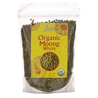 Jiva Organic Mung Bean - Mung Moong Beens Whole for Sprouting and Cooking - 2 lb Bean Bag Indian Spices