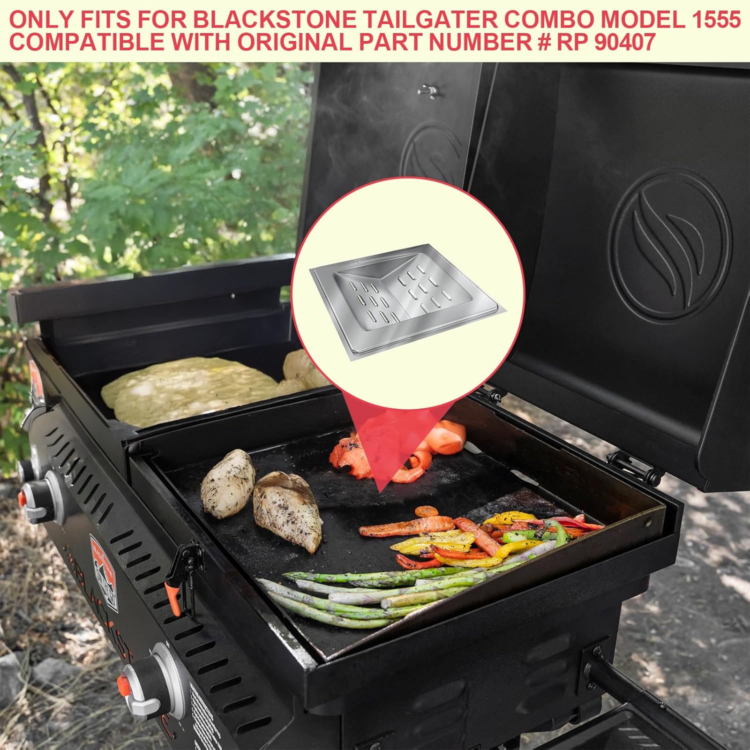 DcYourHome Flame Tamper Grill Parts for Blackstone Tailgater 1555 Griddle, RP 90407 Heat Shield for Blackstone Tailgater Grill/Griddle Combo 1555 Grill Box Replacement Parts, Stainless Steel