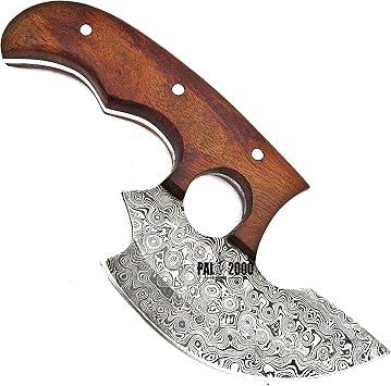PAL 2000 KNIVES Ulu Knife - 6 inch - Rocking, Mincing, Slicing Meat & Herb Knife - Damascus 4013