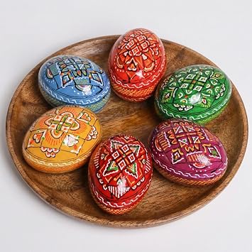 SHSH trade group Easter Eggs Decor 2,5 Lot 6 Pysanky Eggs Hand Painted Wooden Ukrainian Easter Eggs Pysanka - Decorated Easter Eggs for Home Decor - Ukranian Easter Egg Pisanki