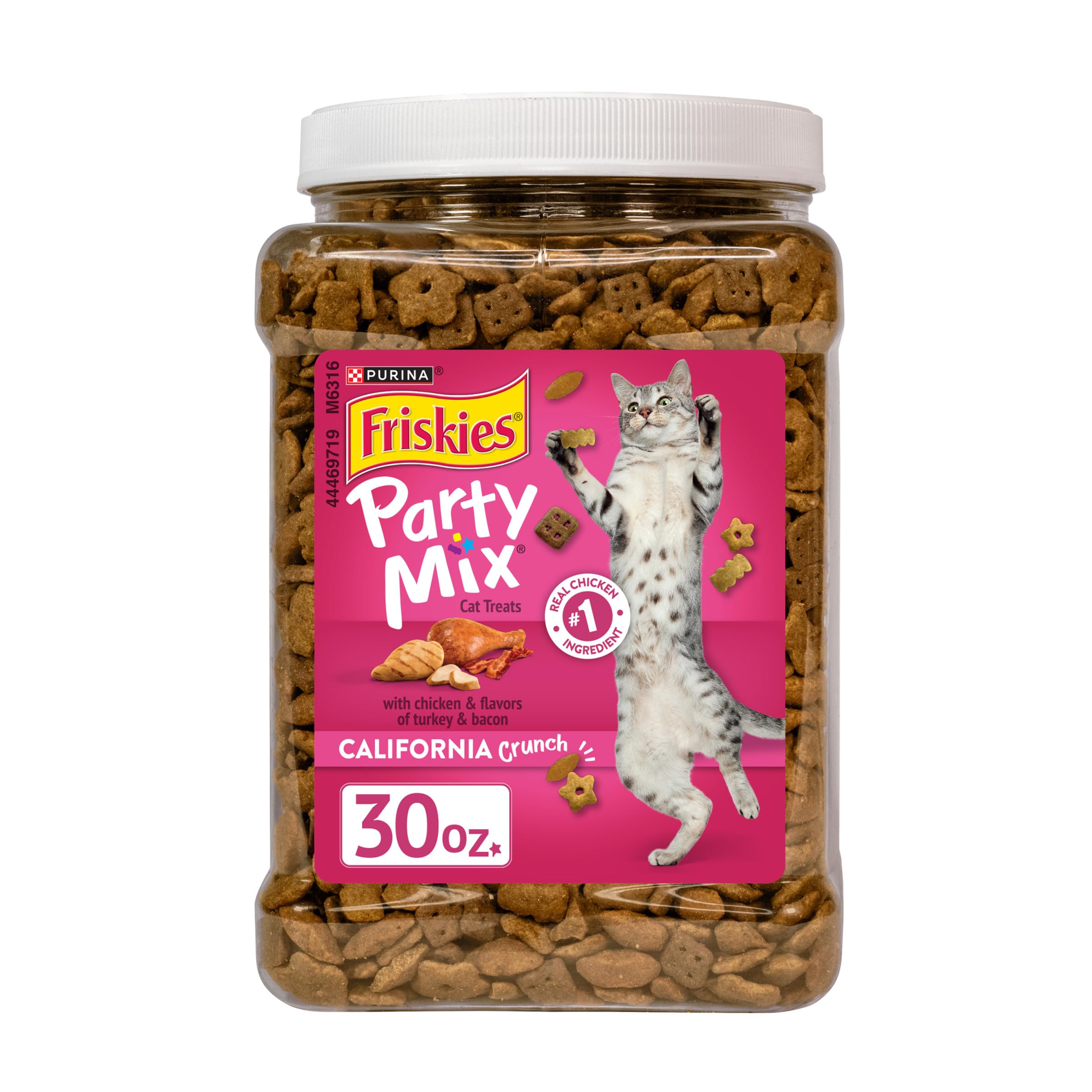 Purina Friskies Party Mix California Crunch with Chicken and Flavors of Turkey and Bacon Cat Treats - 30 oz Canister - 1