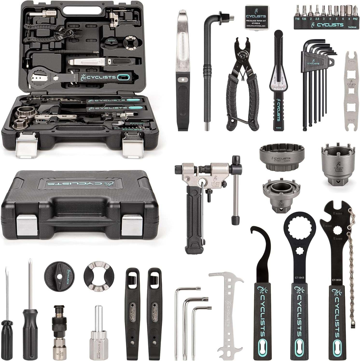 cyclists Bike Tool Kit with Carry Case - 33 PCS Bicycle Repair Tool Set for Road Bikes and Mountain Bikes, Repairing Tyres, Brakes, Chains, Pedal, Crank Puller