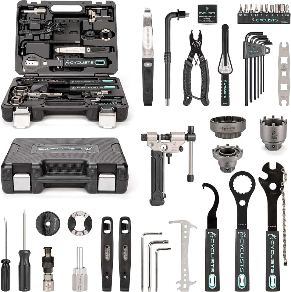 cyclists Professional Tool Kit for E-bike - 33 PCS Bicycle Repair Tool Set | for Road Bikes and Mountain Bikes, Repairing Tyres, Brakes, Chains, Pedal, Crank Puller Global Recycled Standard
