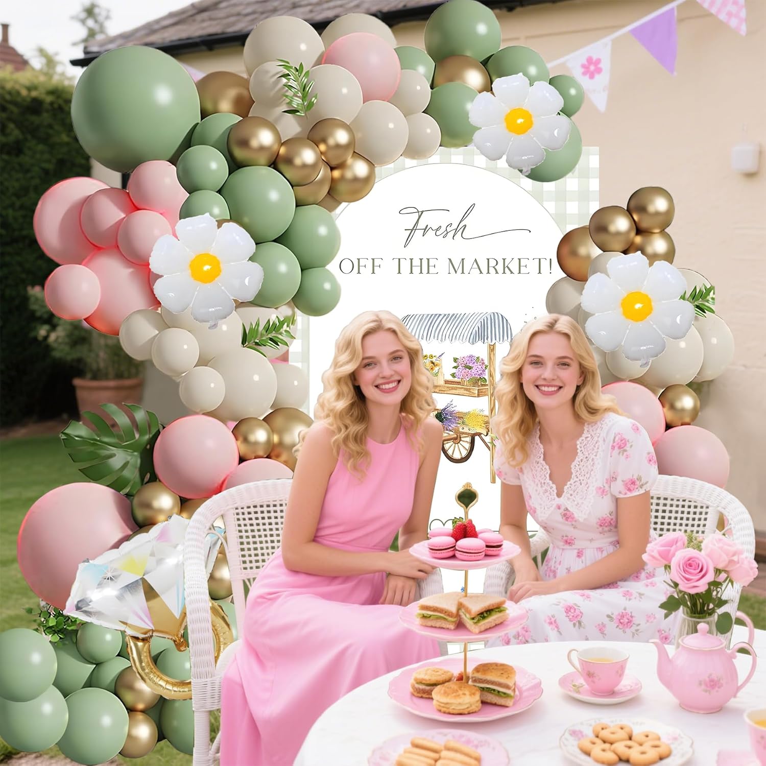 Fresh off the Market Bridal Shower Balloon Decor - She's Fresh off the Market Backdrop for Bridal Shower, Sage Green Floral Themed Balloons Decorations Bachelorette Party Engagement Wedding Decor