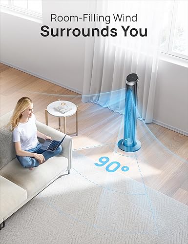 Miniatura 4 de Dreo Tower Fan for Bedroom, 90° Oscillating Fans that Blow Cold Air, 5 Speeds, 4 Modes with 26ft/s Velocity, 12H & 28dB Quiet Timer, Remote, Touch