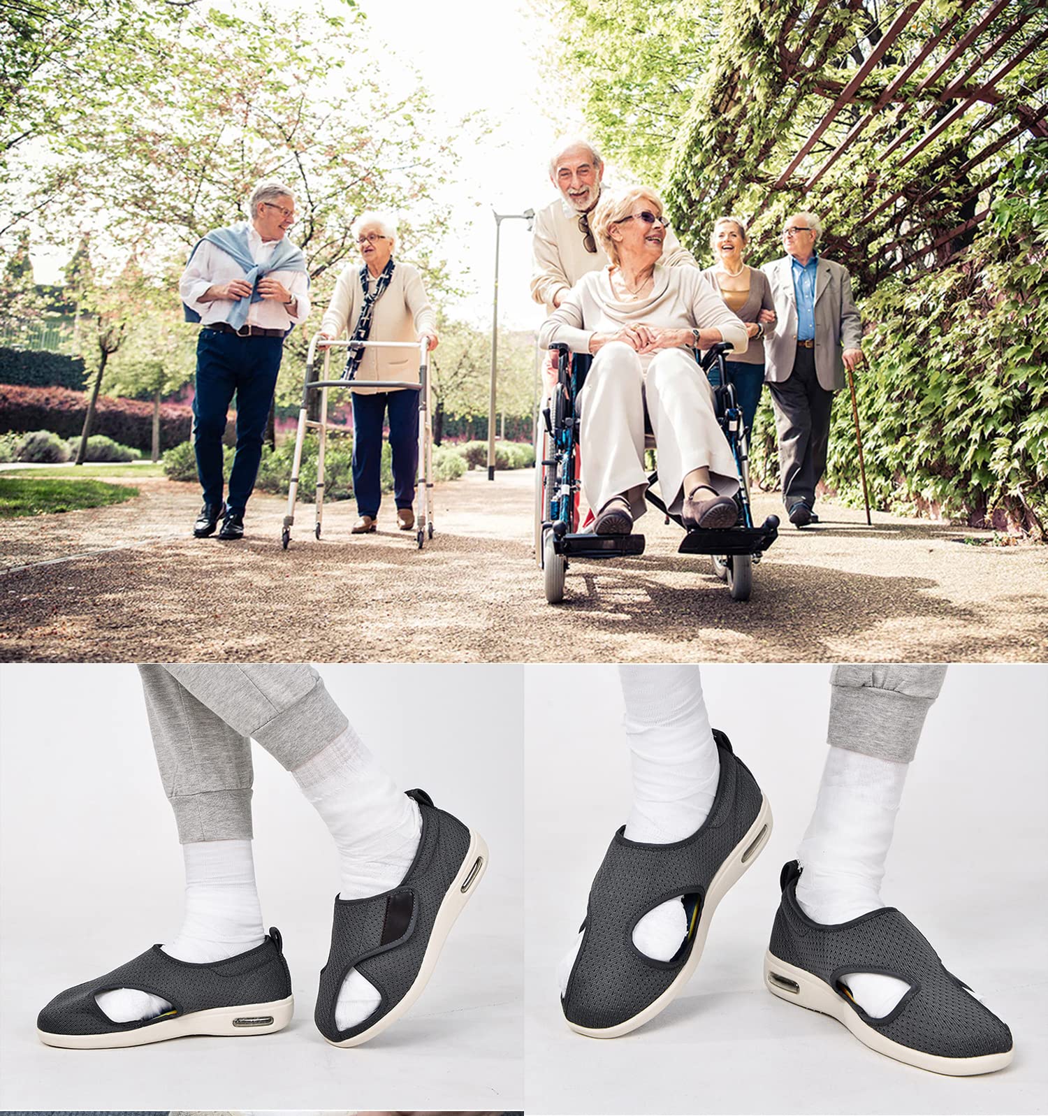 Pantofole per diabetici da uomo, piedi larghi Pantofole ortopediche Leggere traspiranti Chiusure regolabili Piedi gonfi Artrite Calzature ortopediche