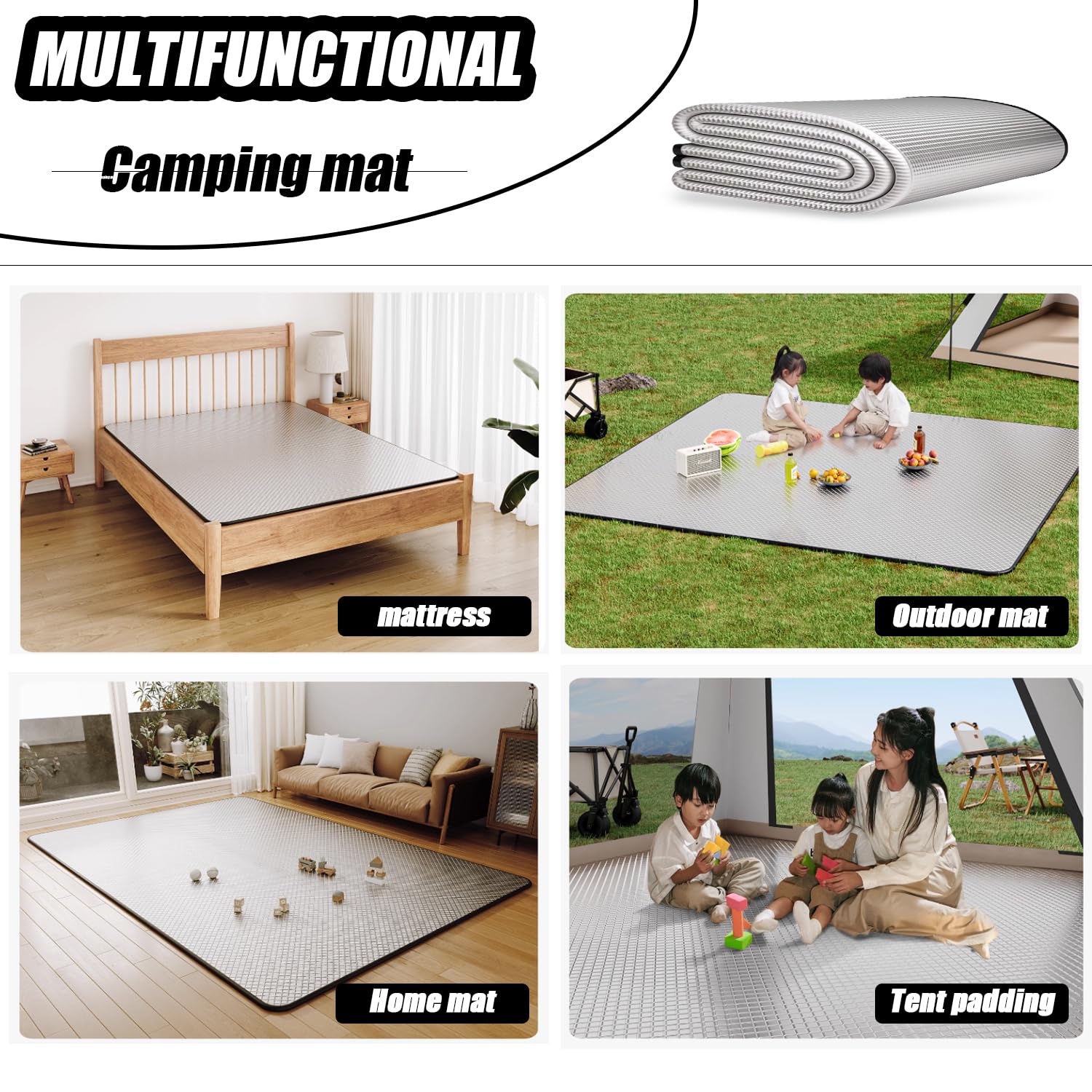 Tapis Isolant Camping Tapis de Camping Tapis de Sol de Camping en Mousse, Tapis Isolant Thermique Aluminium Étanche Pliable pour Camping Randonnée Voyage Pique-Nique Extérieur