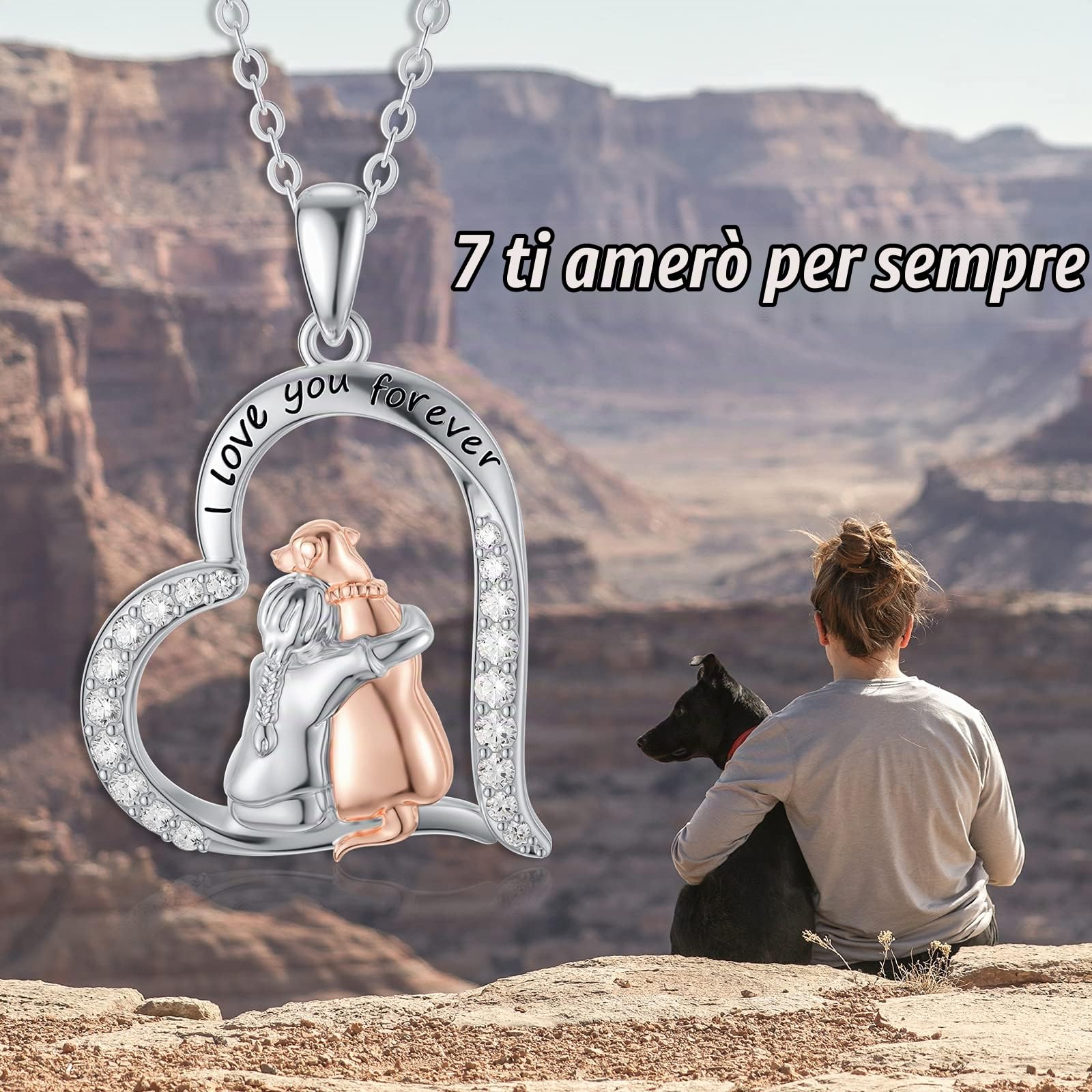 LONAGO Collana Ragazza e Animale 925 Sterline D'argento Carino Cane Volpe Pendente Collana Gioielleria per Donne Ragazze