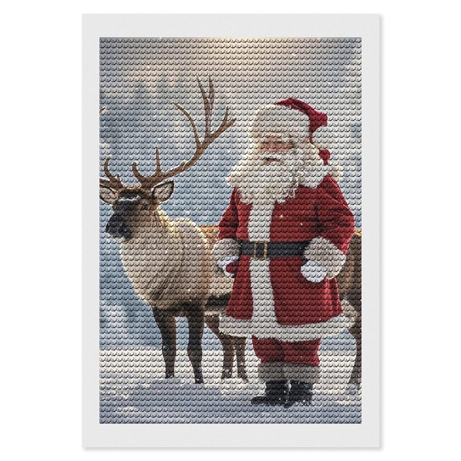 Santa Claus and Deer Elk Diamond Painting Kits for Adults, DIY 5D Diamond Painting Kits for Beginners, Round Full Drill Diamond Dots Paintings, Diamonds Pictures Gem Art for Crafts Home Decor 8"x12"