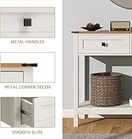 Vista 7 de Mesa de consola de estilo granja con 2 cajones para entrada, mesa de sofá rústica con estante de almacenamiento abierto, mesa de pasillo con marco