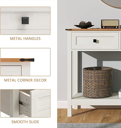 Miniatura 7 de Mesa consola de granja con 2 cajones para entrada, mesa de sofá rústica con estante de almacenamiento abierto, mesa de pasillo con marco de madera