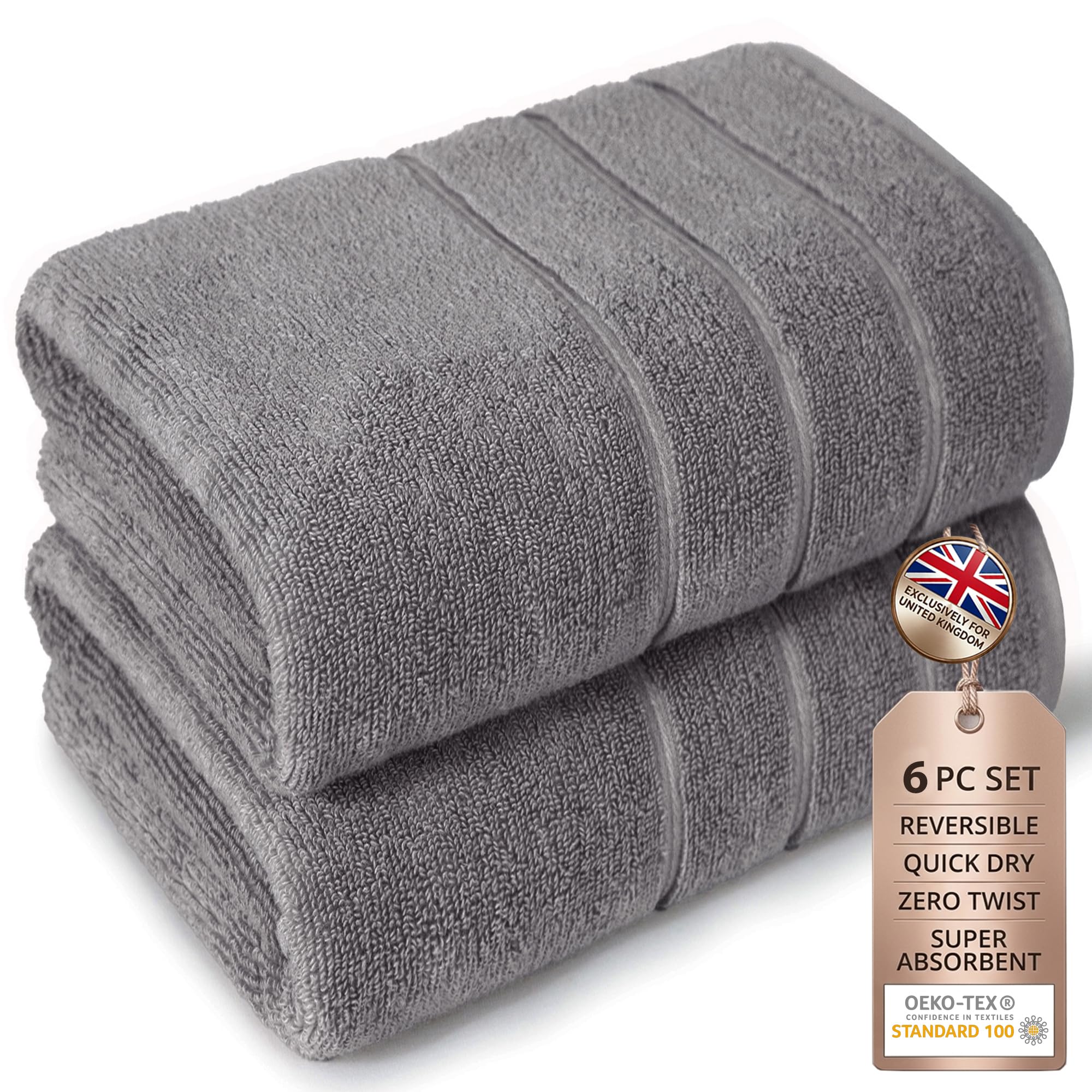 MYTRIDENT Grey Towels Set of 2, Long-Staple Ring Spun Cotton Bath Towels — image 1