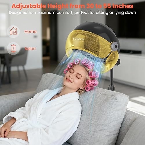 Miniatura 2 de TASALON Secador de pelo portátil dorado con capucha para el hogar, 1875 W con capucha iónico sobre ruedas con capucha, secadora profesional de